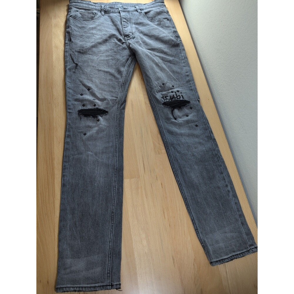 Ksubi Mens Chitch Sinners 1999 Gray Distressed Skinny Jeans Size 34x32